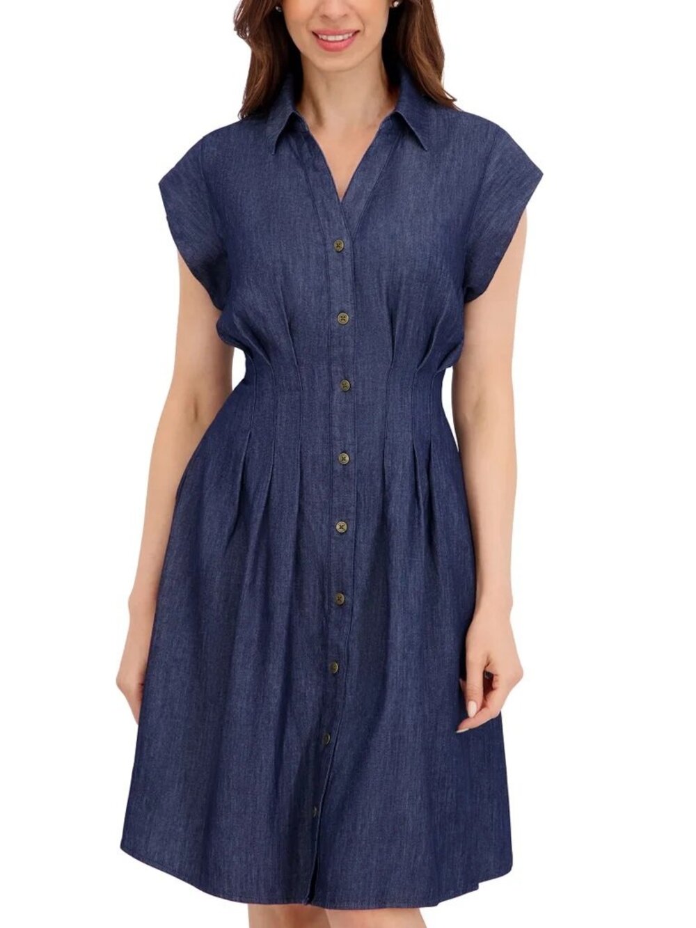 NEW Nautica Jeans Womens Button Front Pintuck Chambray Dress S NWT Dark Blue